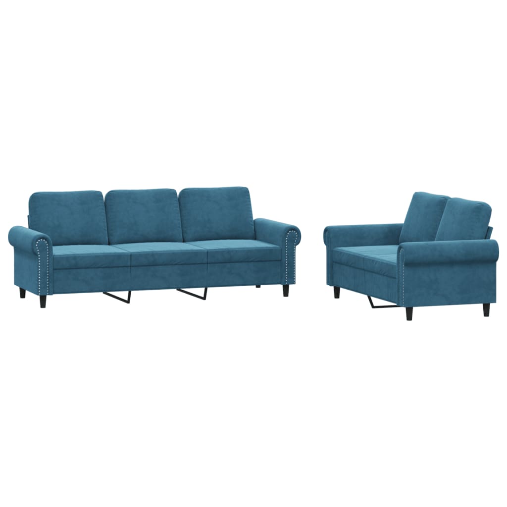 vidaXL 2 pcs conjunto de sofás com almofadões veludo azul