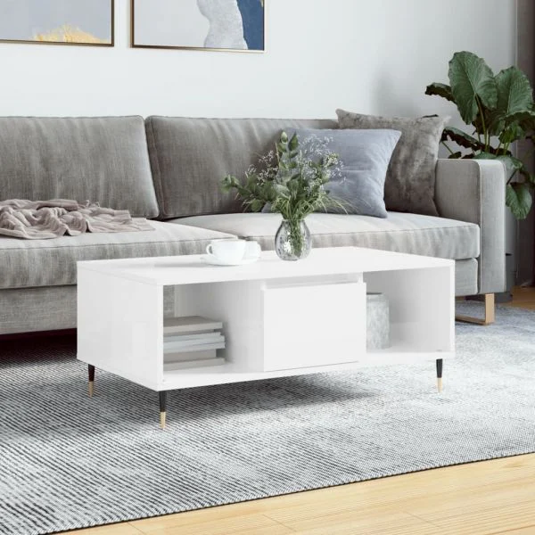 Mesa de Centro 90x50x36,5 cm Derivados Madeira Branco Brilhante - 830582