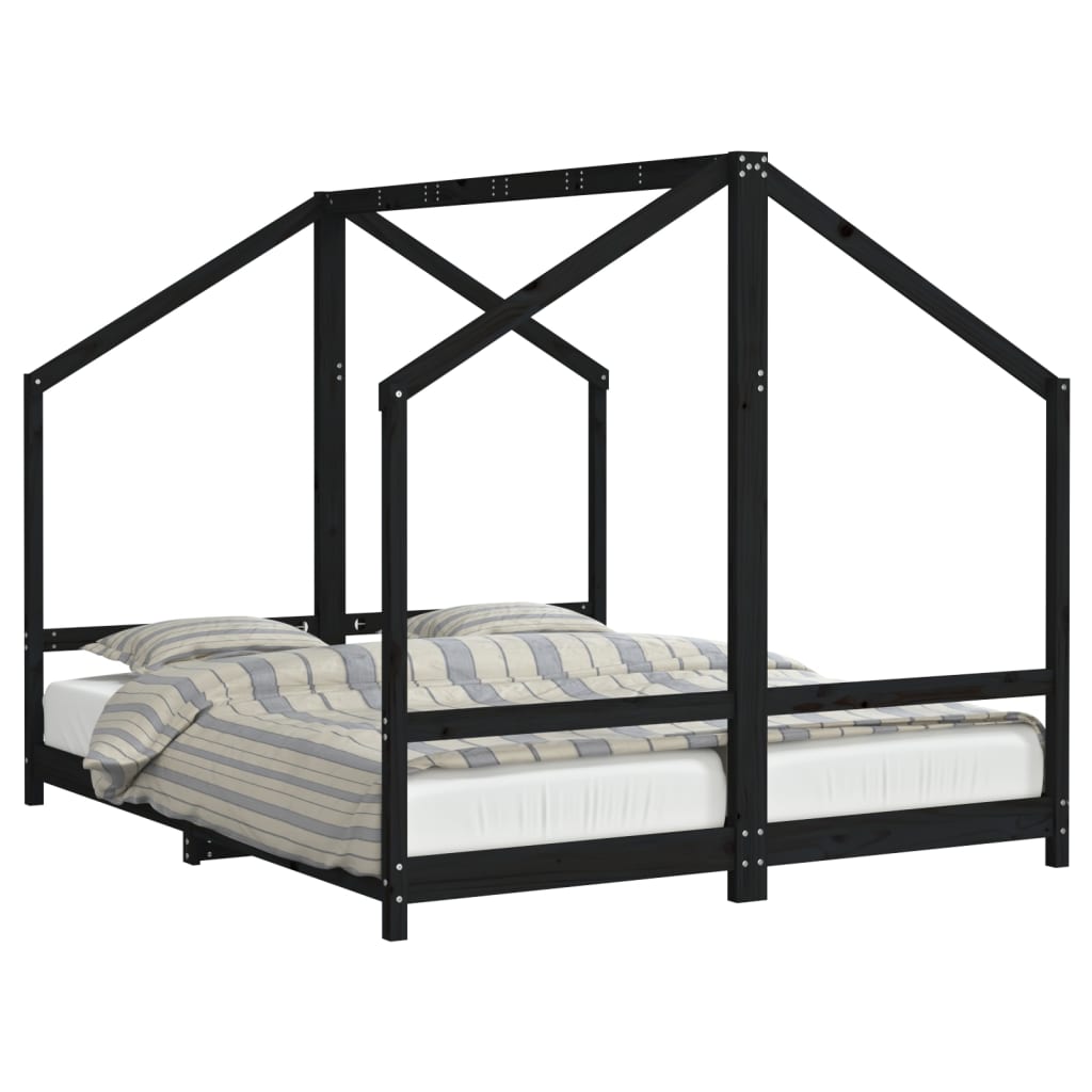 vidaXL Estrutura de cama infantil 2x(80x200) cm pinho maciço preto