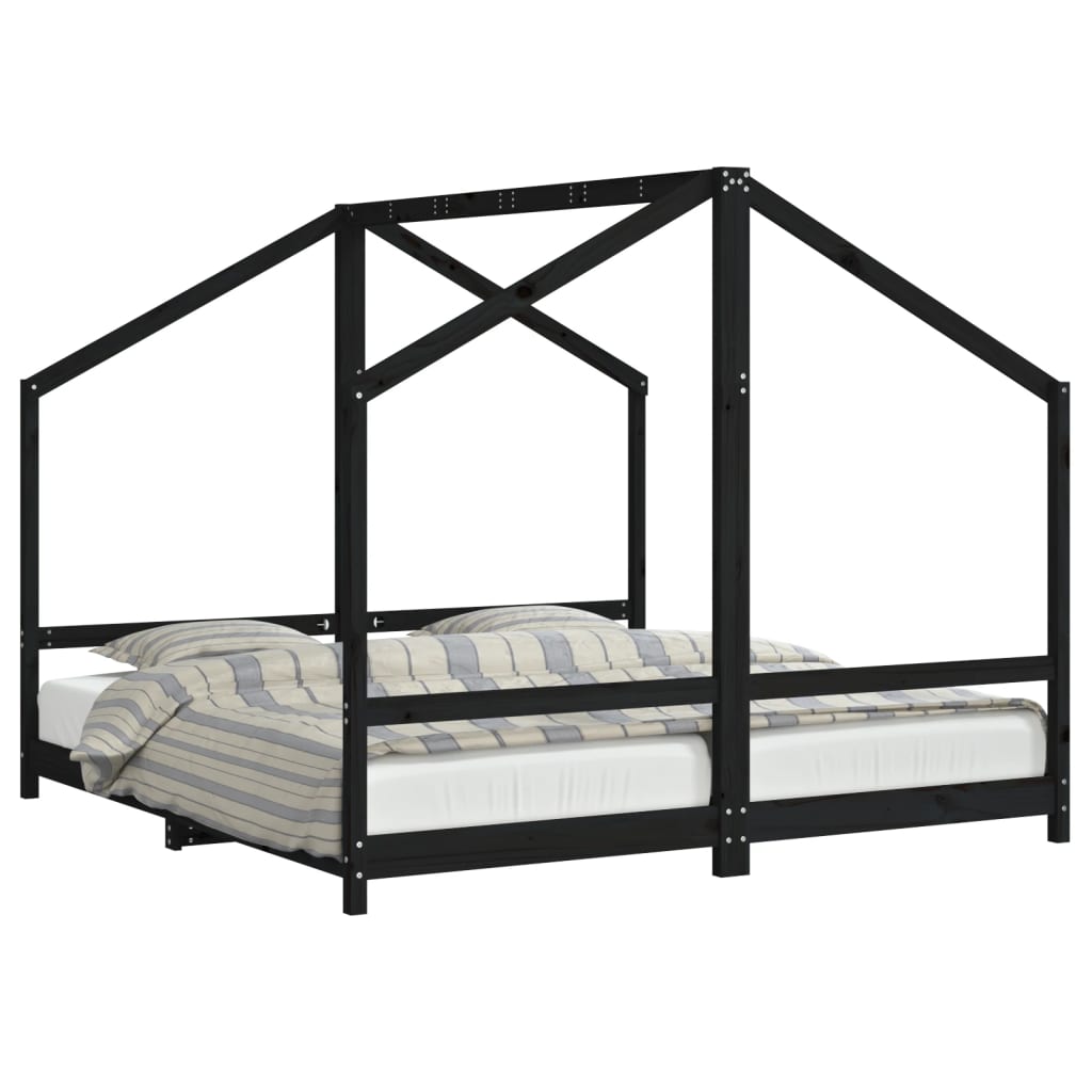 vidaXL Estrutura de cama infantil 2x(90x190) cm pinho maciço preto