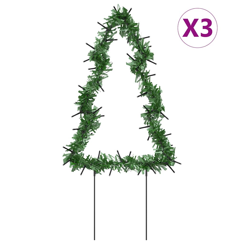 vidaXL Decoração árvore de Natal c/ luz e estacas 3 pcs 50 LEDs 30 cm