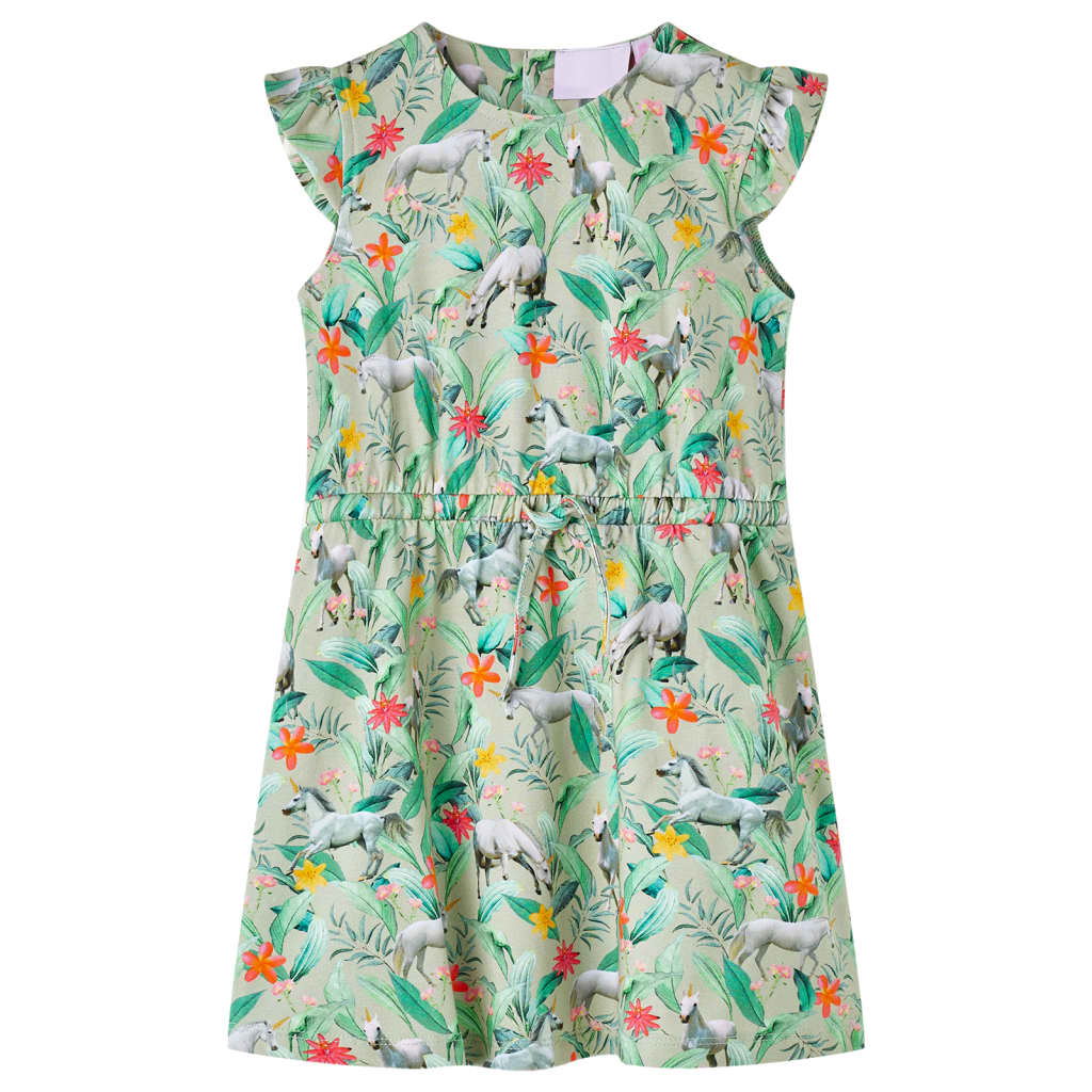 Vestido de criança com manga sino caqui-claro 104