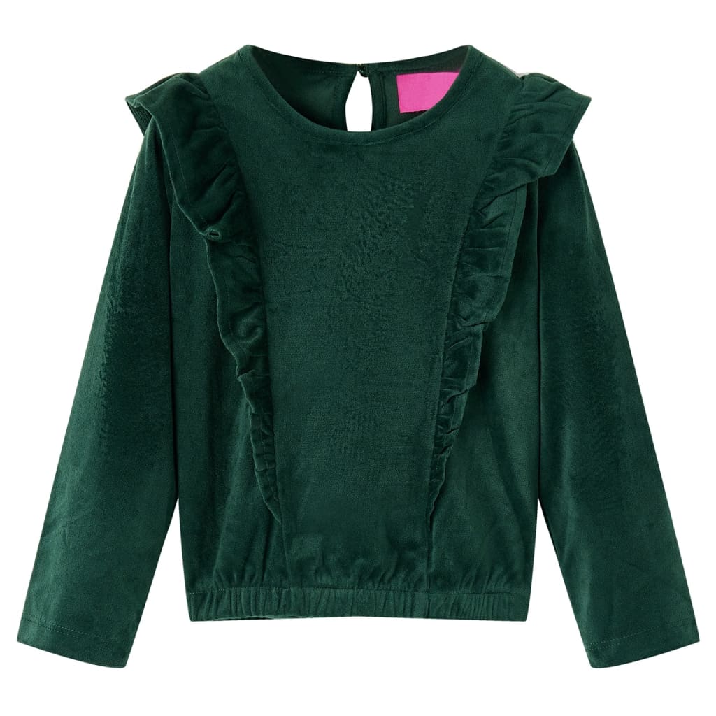 Blusa para criança com folhos verde-escuro 140