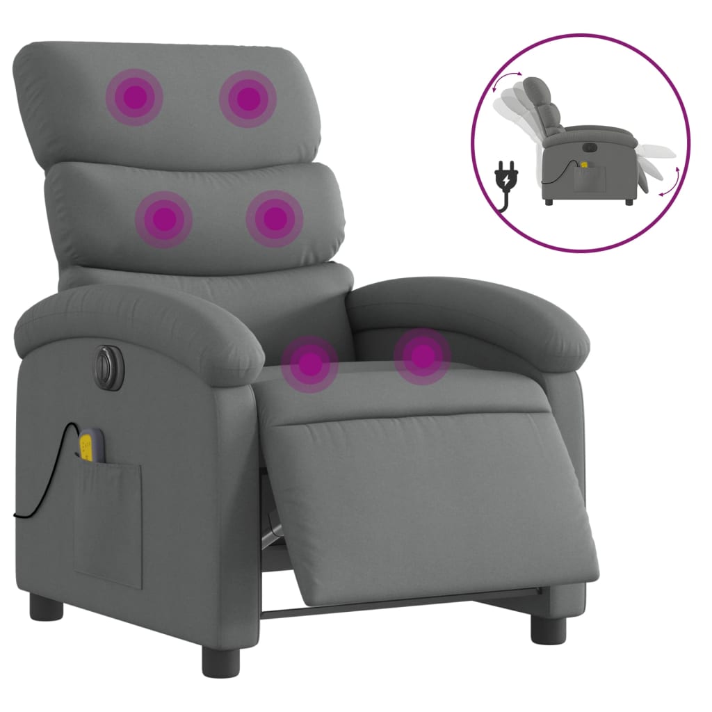 vidaXL Poltrona reclinável de massagens elétrica tecido cinza-escuro