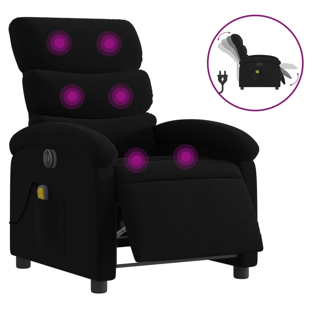 vidaXL Poltrona reclinável de massagens elétrica tecido preto