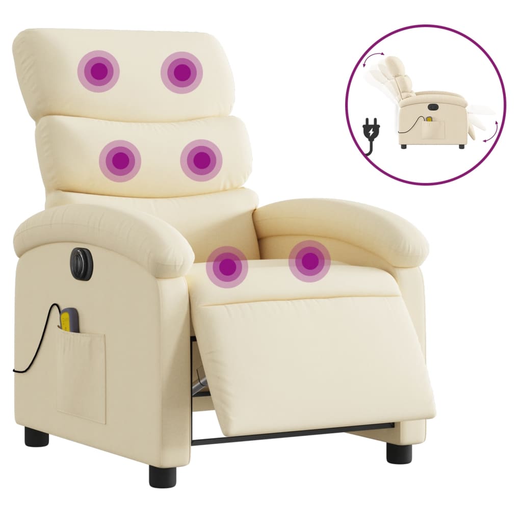 vidaXL Poltrona de massagens reclinável elétrica tecido creme