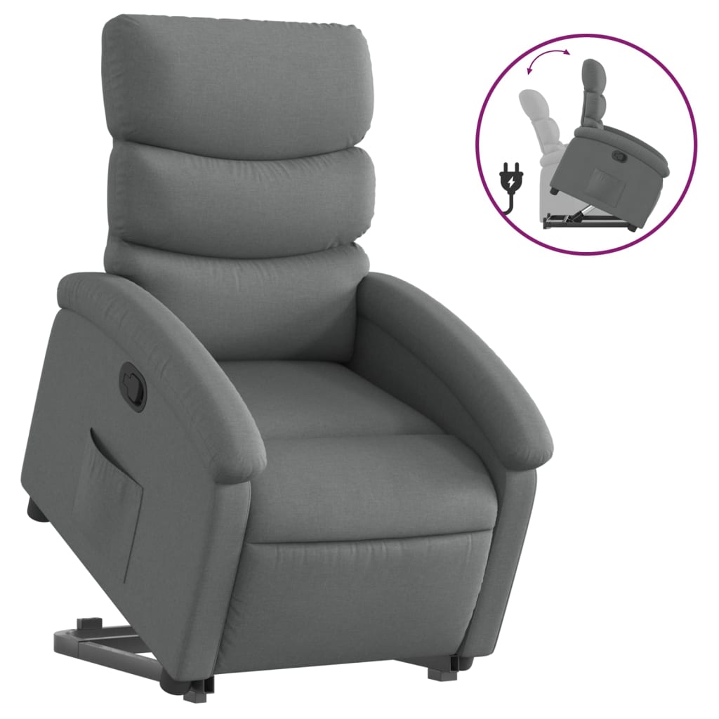 vidaXL Poltrona reclinável elevatória tecido cinzento-escuro