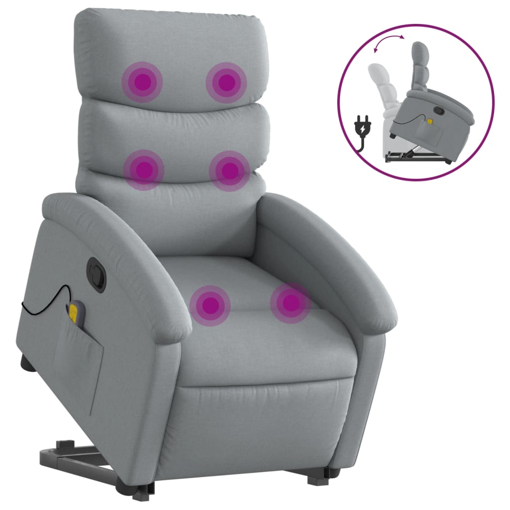 vidaXL Poltrona reclinável massagens tecido cinzento-claro