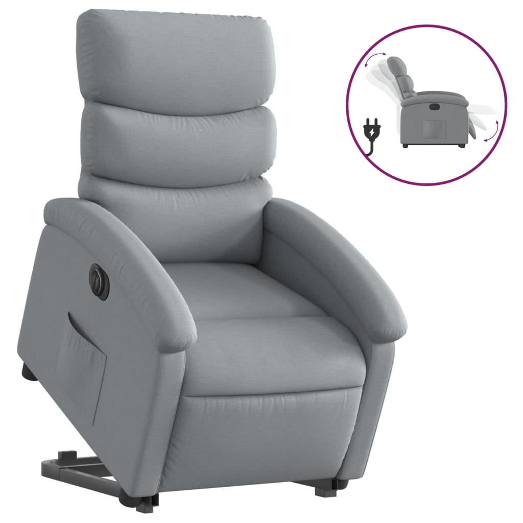 vidaXL Poltrona reclinável elevatória elétrica tecido cinzento-claro