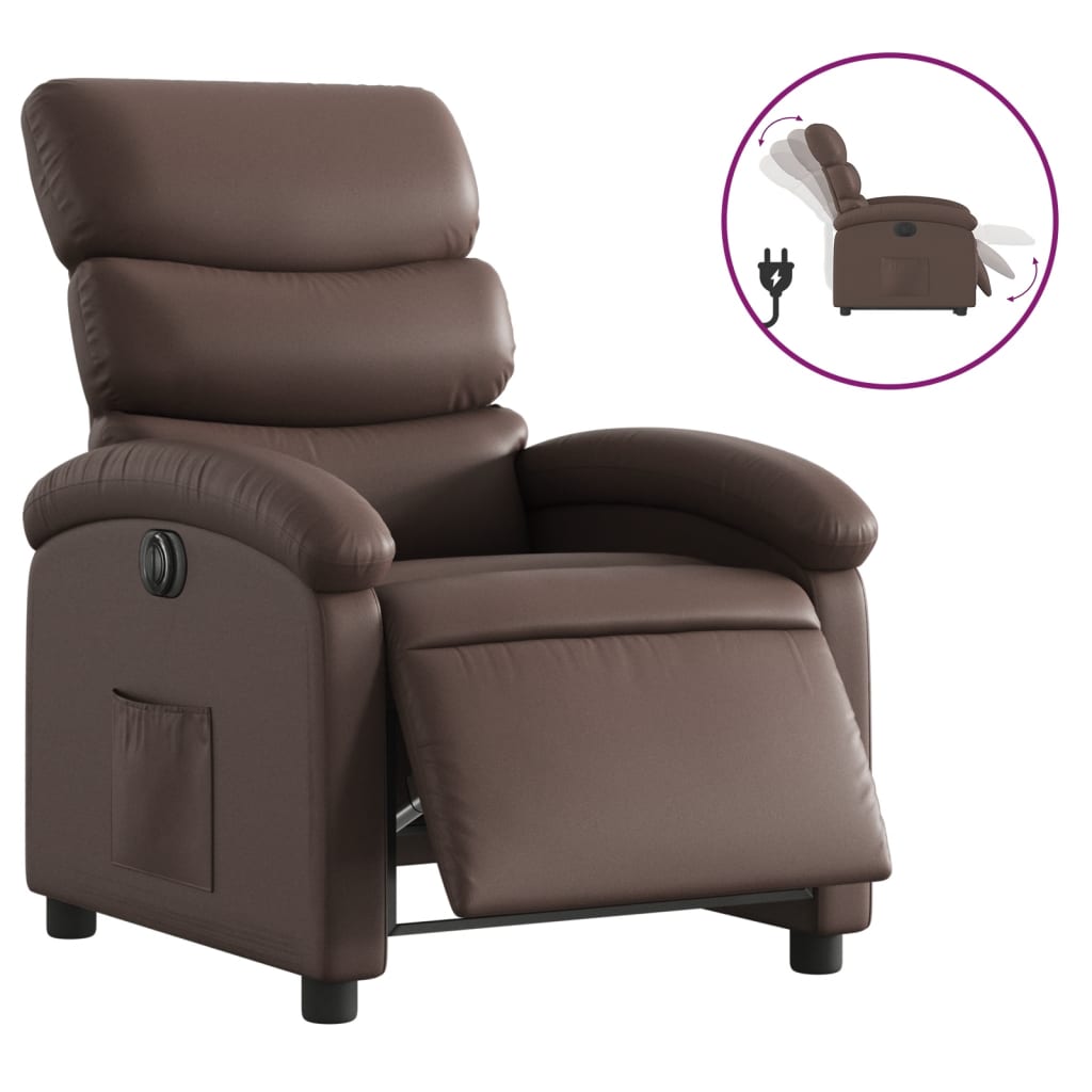 vidaXL Poltrona reclinável elétrica couro artificial castanho