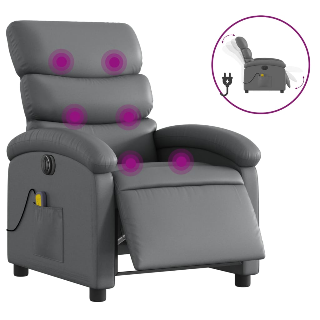 vidaXL Poltrona massagens reclinável elétrica couro artif. cinzento