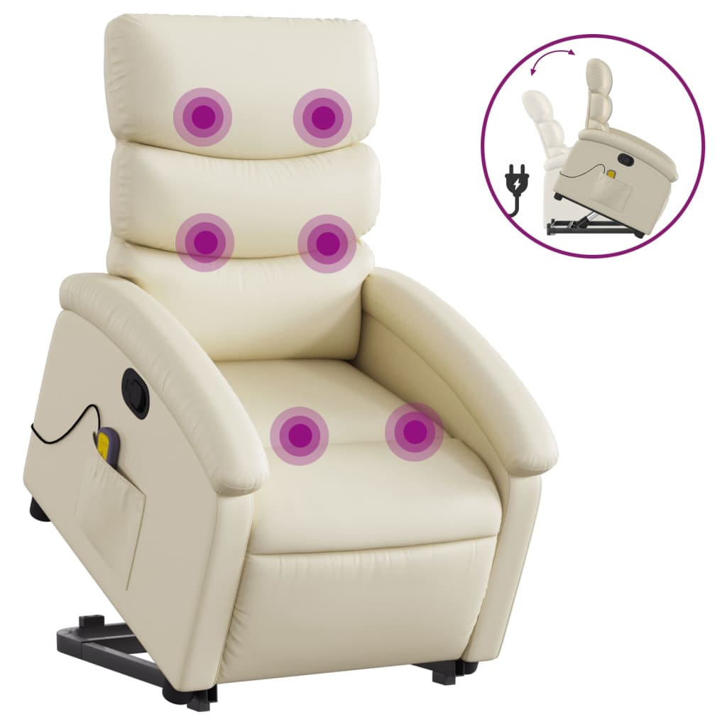 vidaXL Poltrona reclinável de massagens couro artificial cor creme