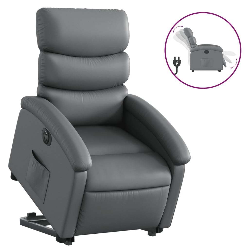 vidaXL Poltrona reclinável elevatória elétrica couro artif. cinzento