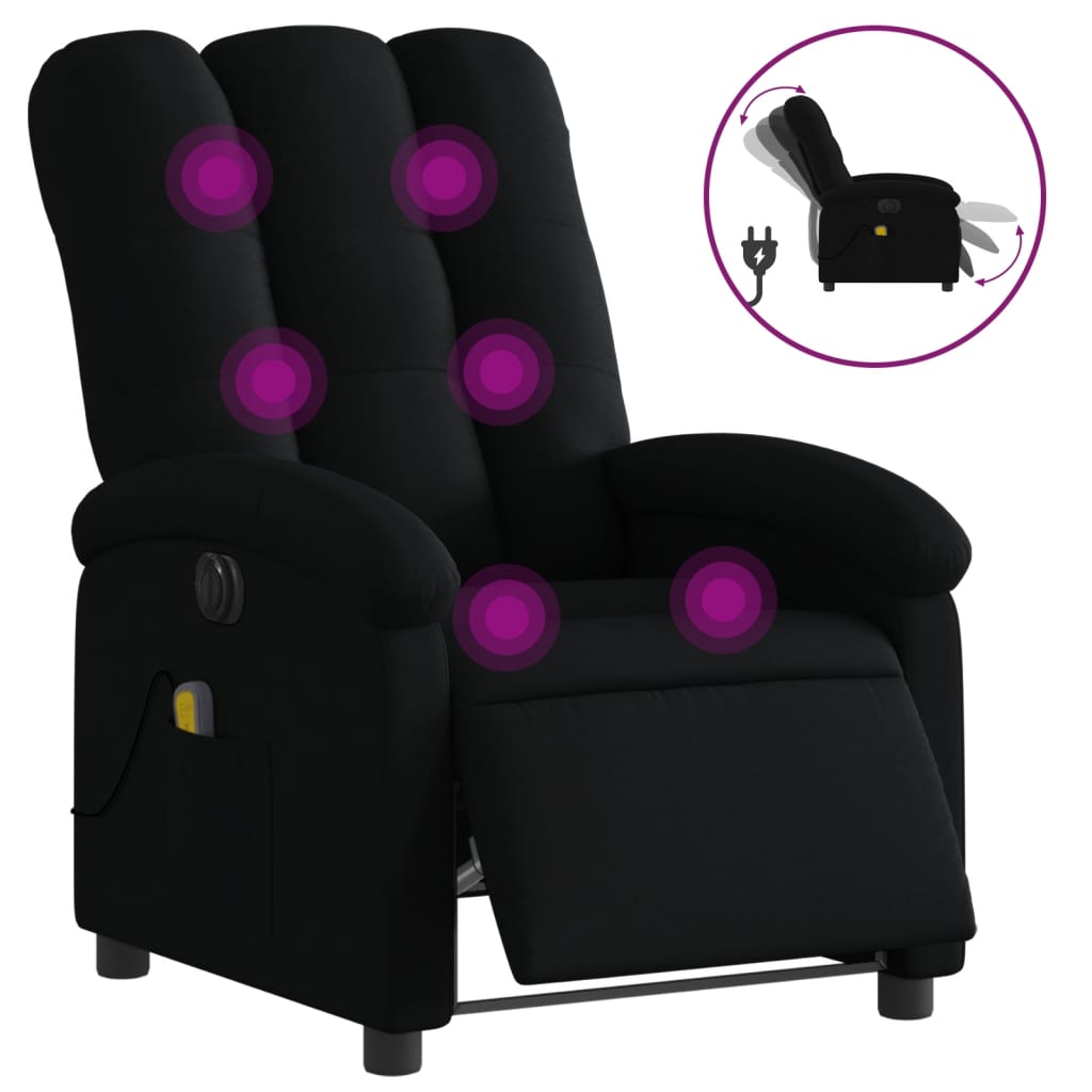 vidaXL Poltrona reclinável de massagens elétrica tecido preto
