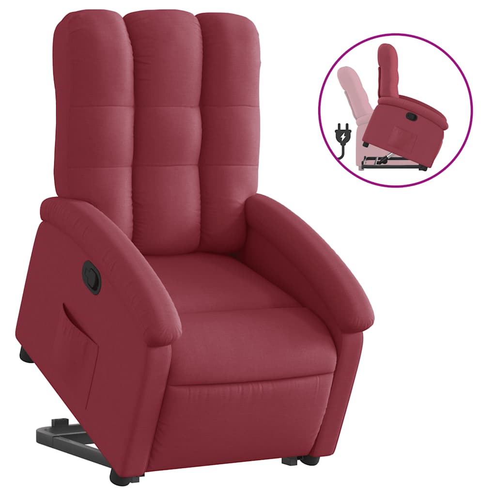 vidaXL Poltrona reclinável elevatória tecido vermelho tinto