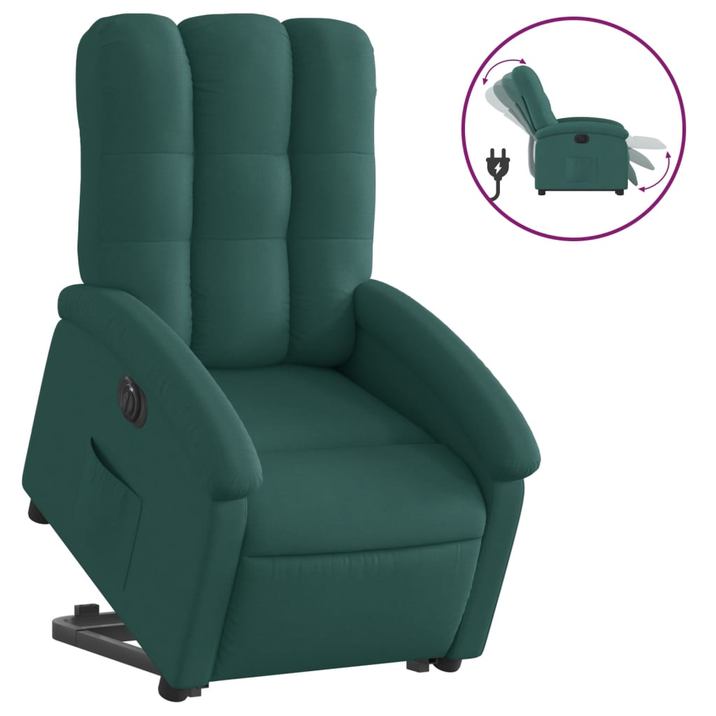 vidaXL Poltrona reclinável elevatória elétrica tecido verde-escuro