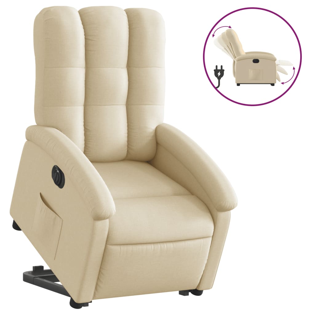 vidaXL Poltrona reclinável elevatória elétrica tecido cor creme