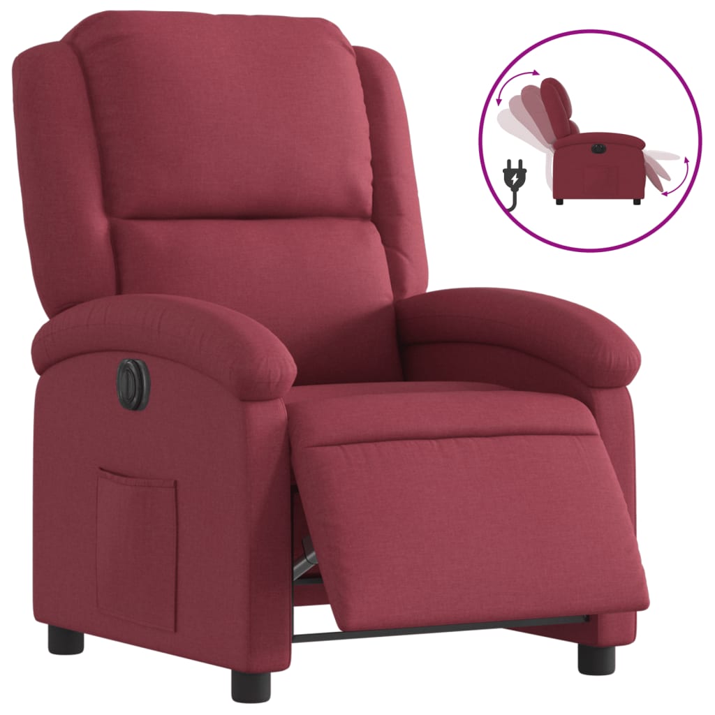 vidaXL Poltrona elétrica reclinável tecido vermelho tinto