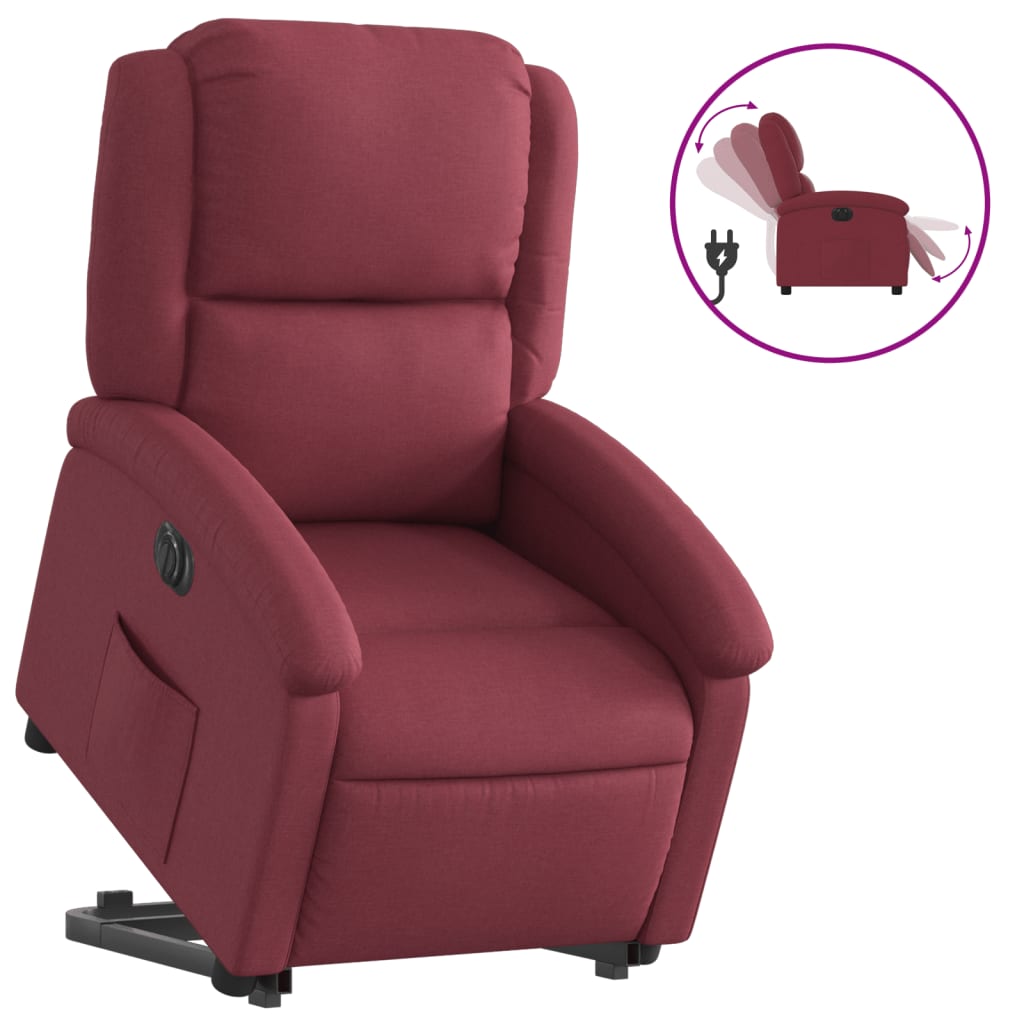 vidaXL Poltrona reclinável elevatória elétrica tecido vermelho-tinto
