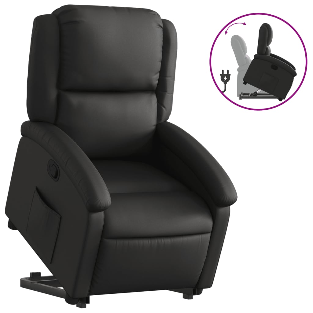 vidaXL Poltrona reclinável elevatória couro genuíno preto