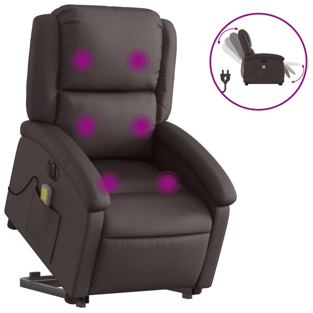vidaXL Poltrona de massagens reclinável couro genuíno castanho-escuro
