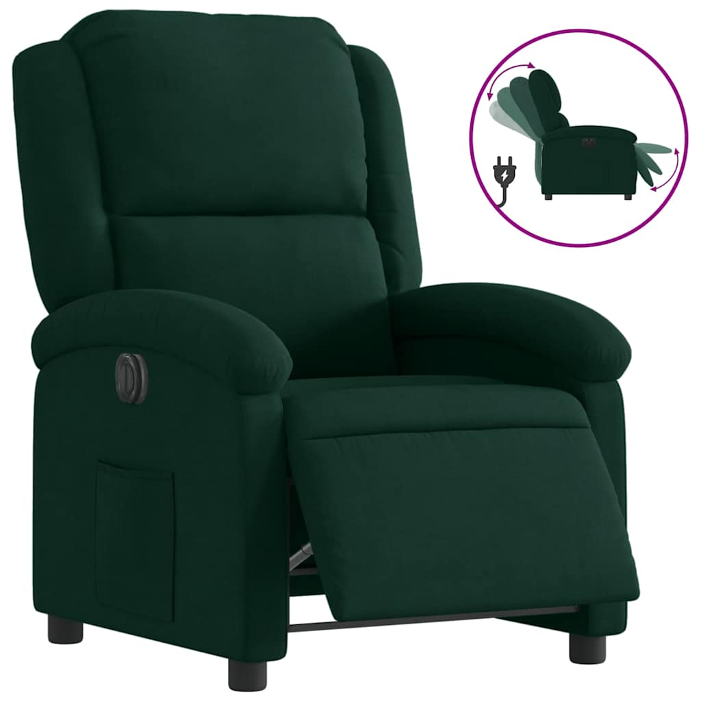 vidaXL Poltrona reclinável elétrica veludo verde-escuro