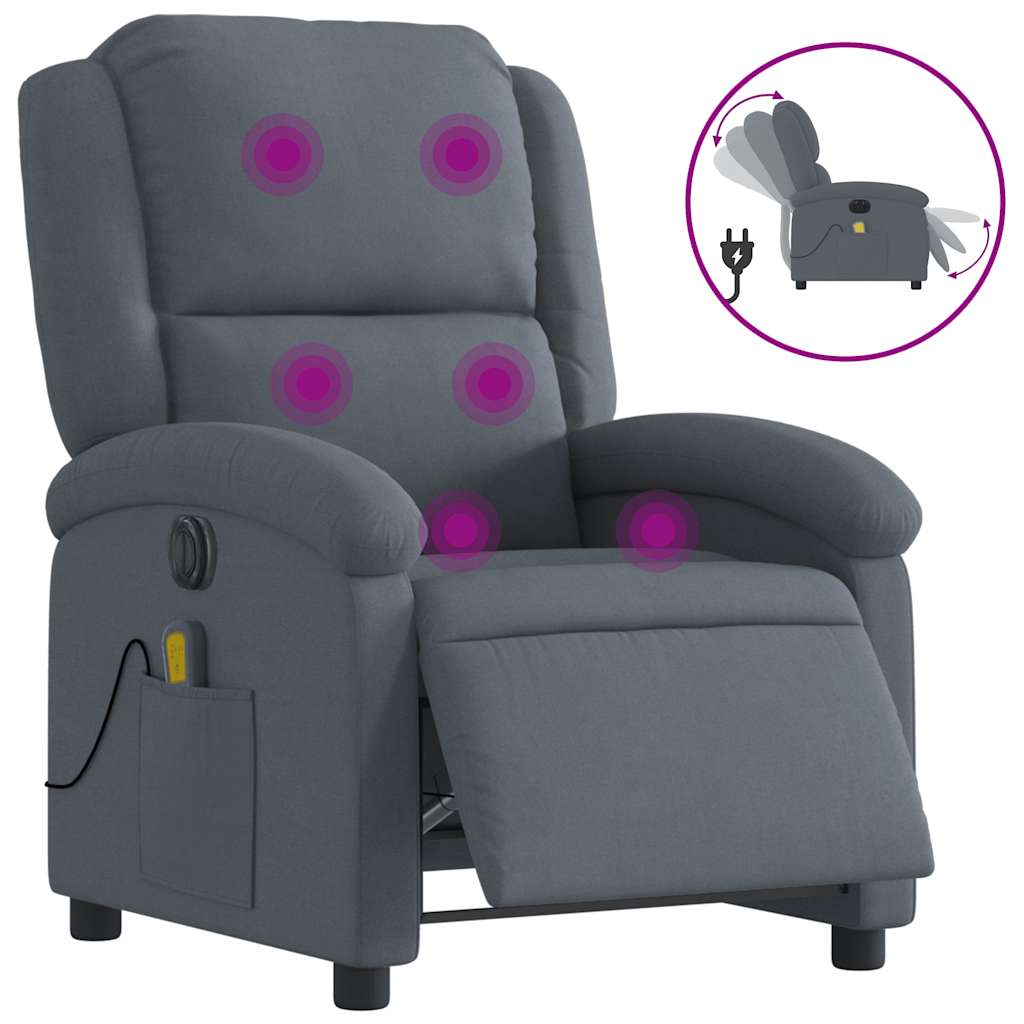 vidaXL Poltrona de massagens reclinável elétrica veludo cinza-escuro