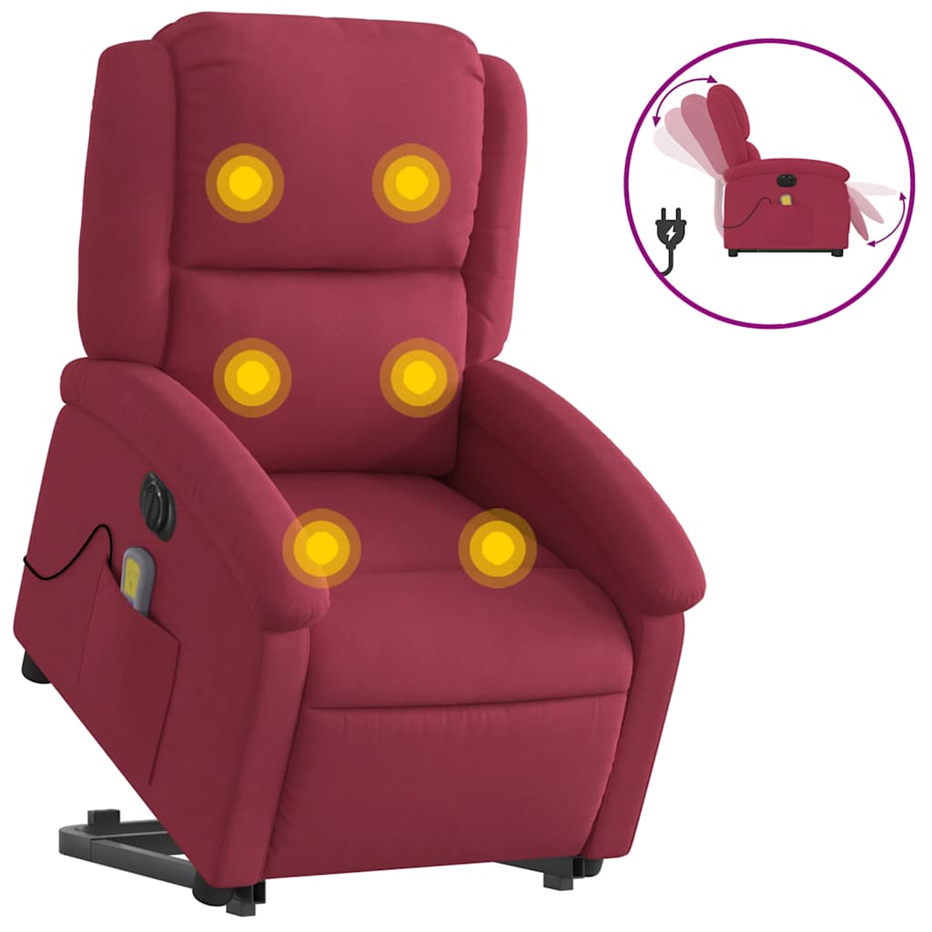 vidaXL Poltrona massagens elevatória elétrica veludo vermelho-tinto