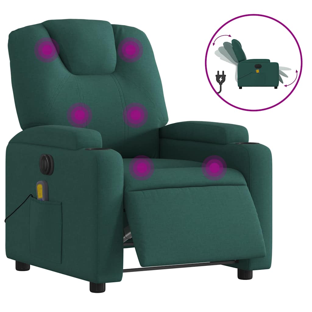 vidaXL Poltrona reclinável de massagens elétrica tecido verde-escuro