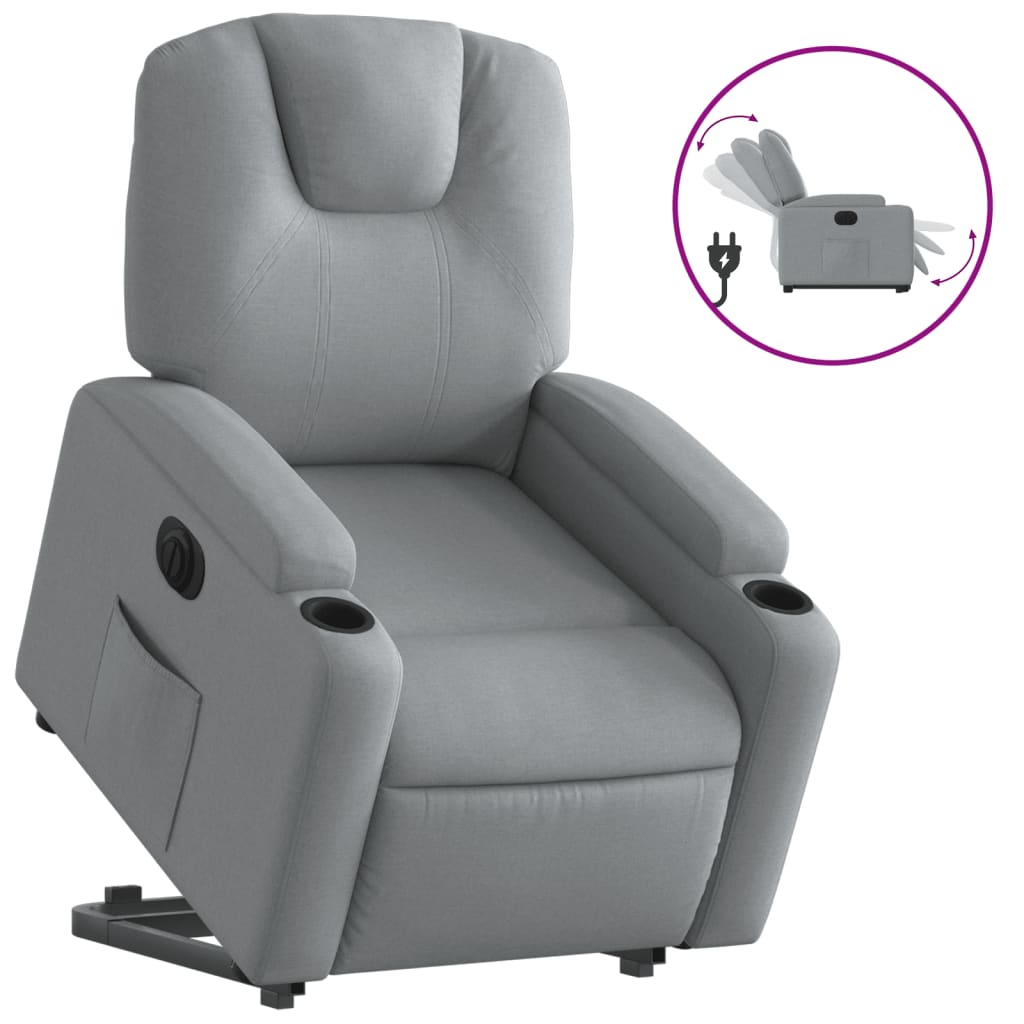 vidaXL Poltrona reclinável elevatória elétrica tecido cinzento-claro