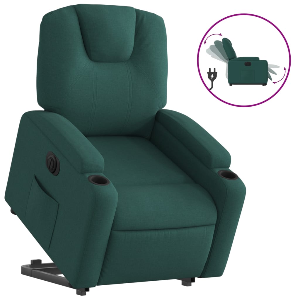 vidaXL Poltrona reclinável elevatória elétrica tecido verde-escuro