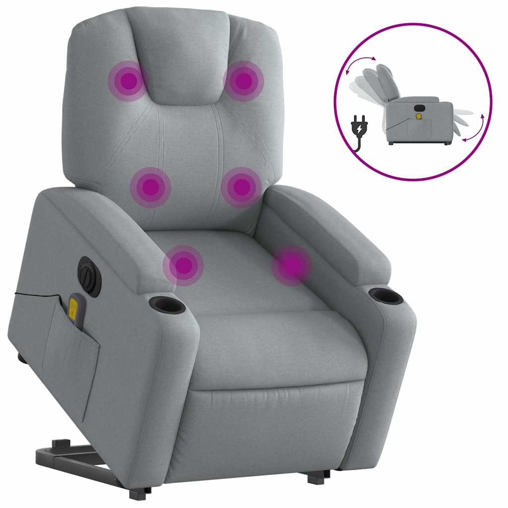 vidaXL Poltrona elétrica reclinável massagens tecido cinzento-claro
