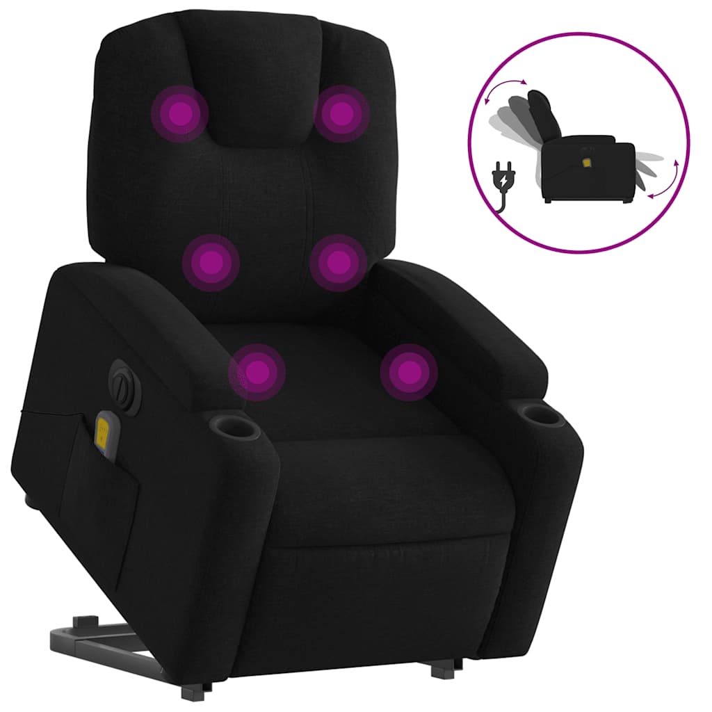 vidaXL Poltrona elétrica elevatória massagens tecido preto