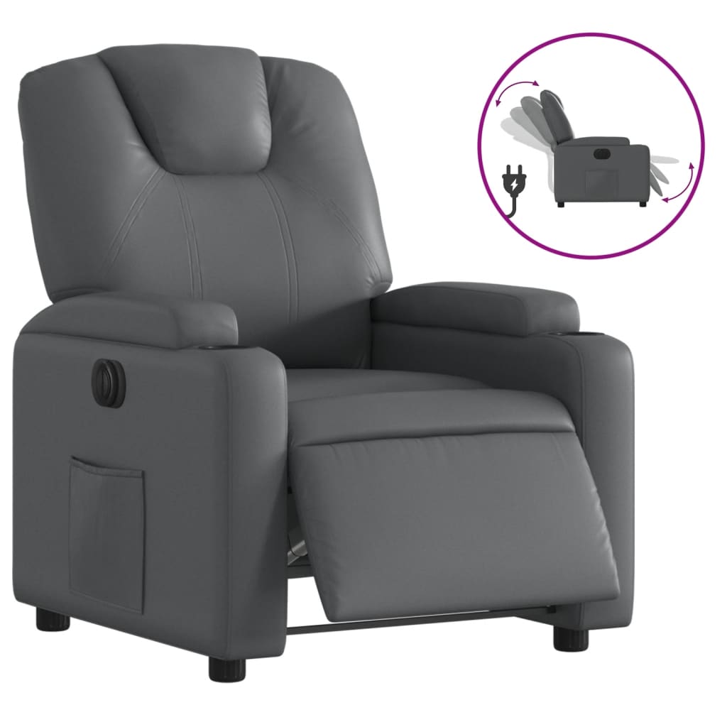 vidaXL Poltrona reclinável elétrica couro artificial cinzento