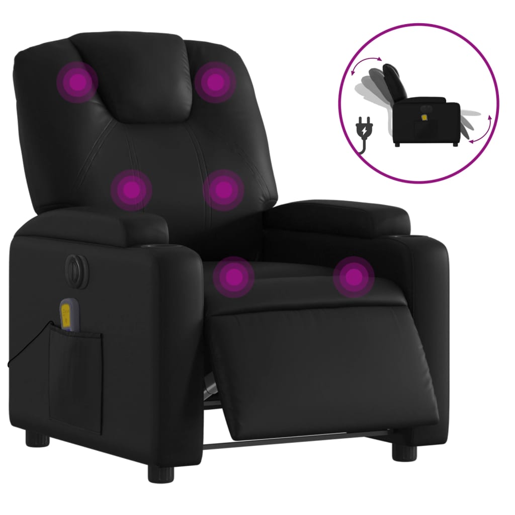 vidaXL Poltrona massagens reclinável elétrica couro artificial preto