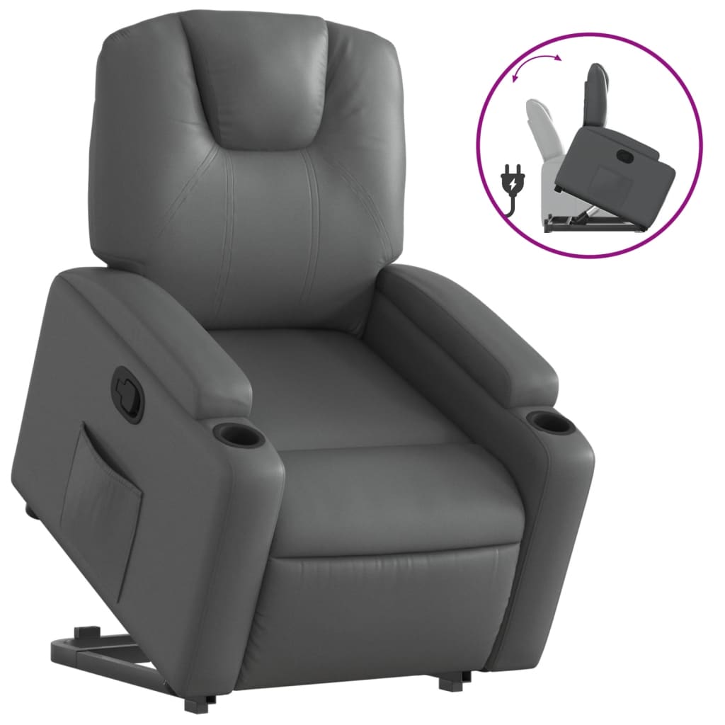 vidaXL Poltrona reclinável elevatória couro artificial cinzento