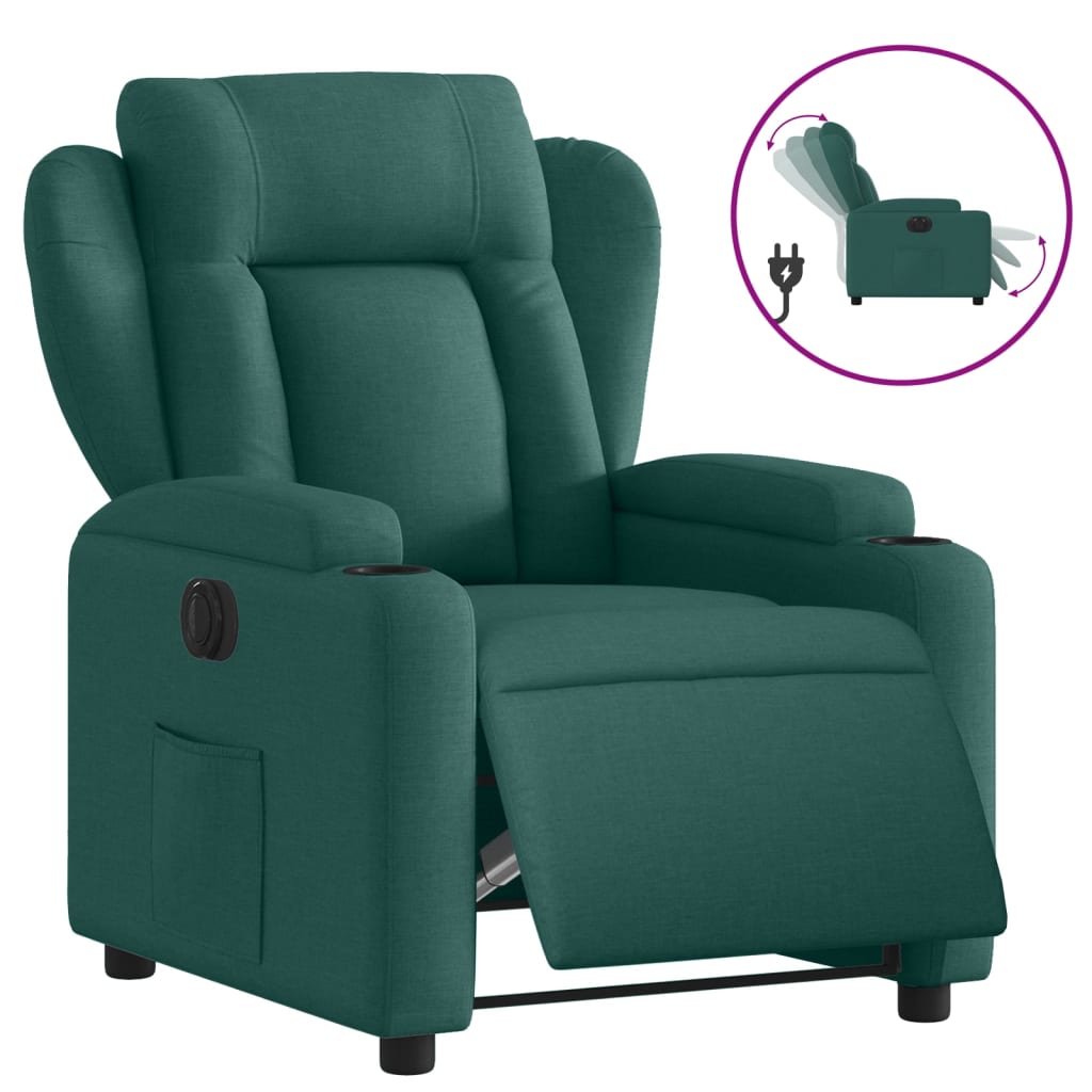 vidaXL Poltrona elétrica reclinável tecido verde-escuro