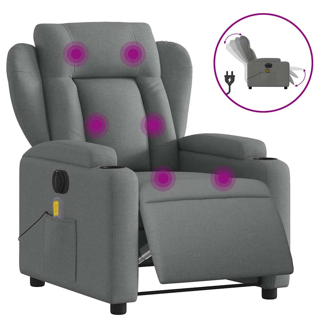 vidaXL Poltrona reclinável de massagens elétrica tecido cinza-escuro