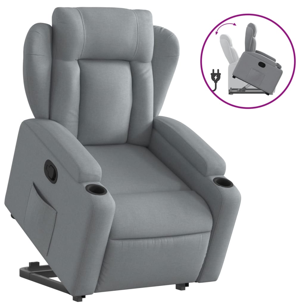 vidaXL Poltrona reclinável elevatória tecido cinzento-claro