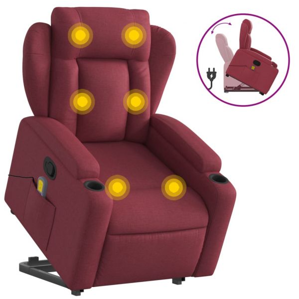 vidaXL Poltrona de Massagens Reclin. Elevatória Tecido Vermelho Tinto - 3647088368