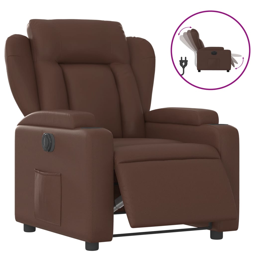 vidaXL Poltrona reclinável elétrica couro artificial castanho