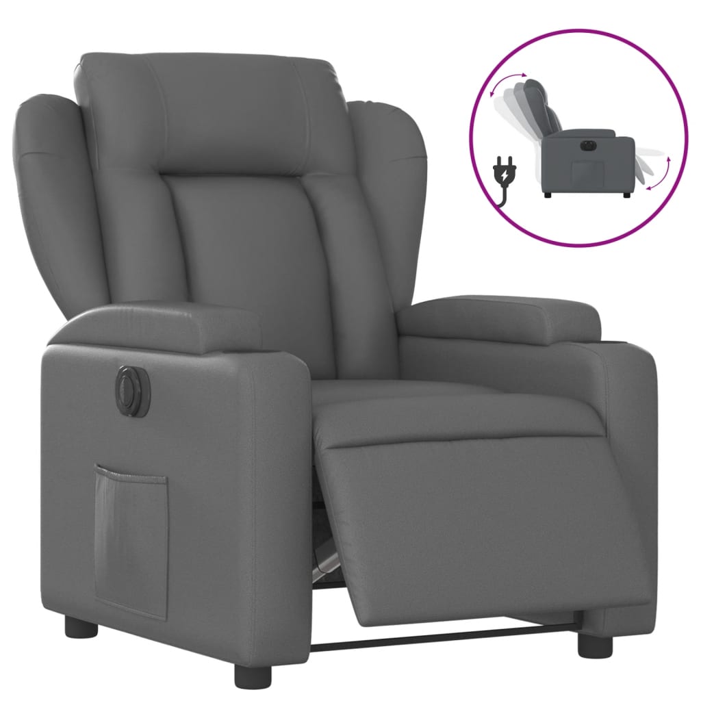 vidaXL Poltrona reclinável elétrica couro artificial cinzento