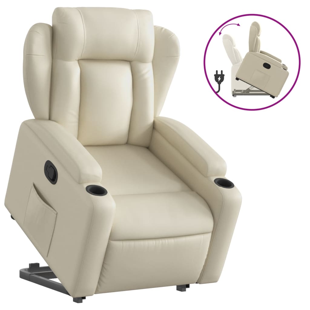 vidaXL Poltrona reclinável elevatória couro artificial cor creme