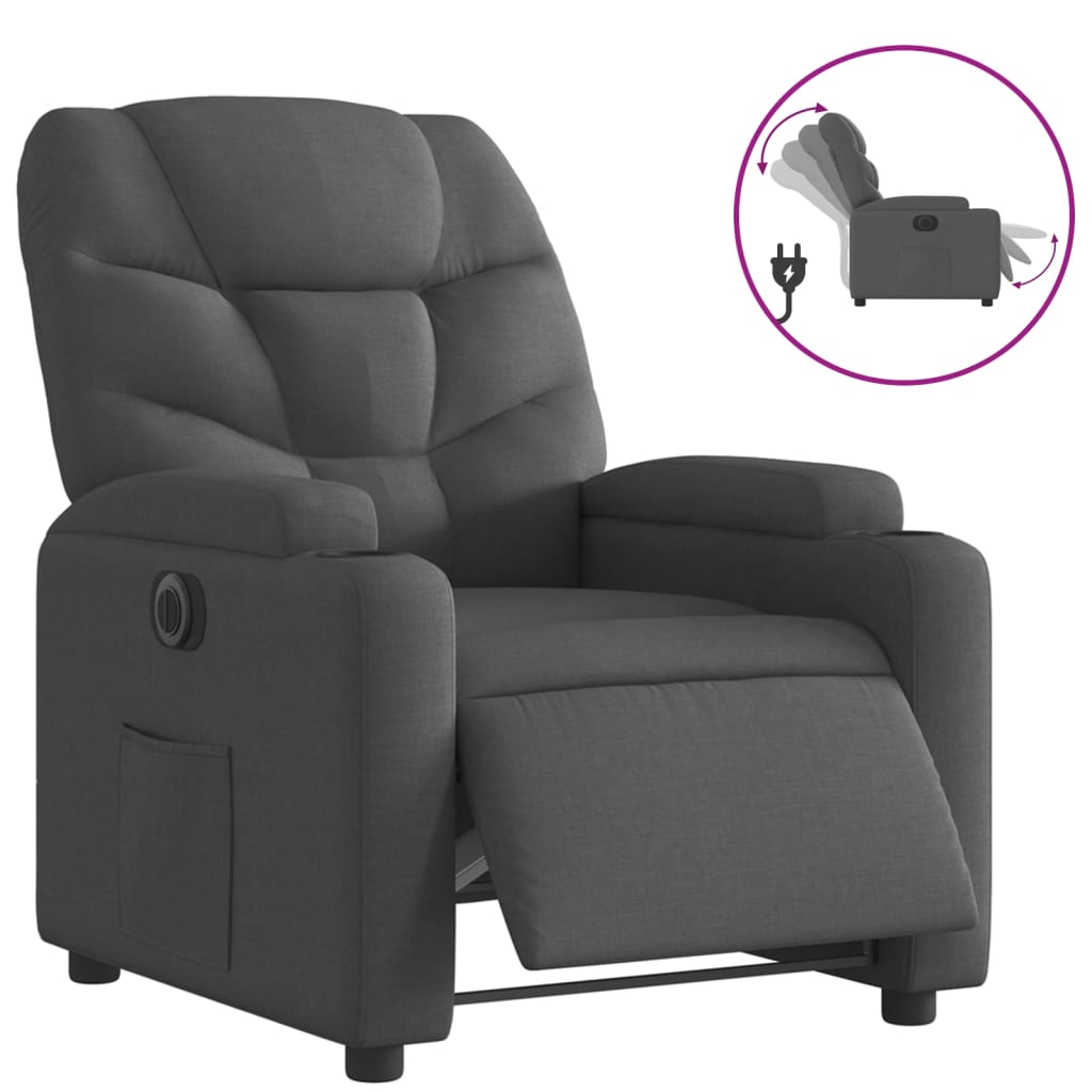 vidaXL Poltrona elétrica reclinável tecido preto