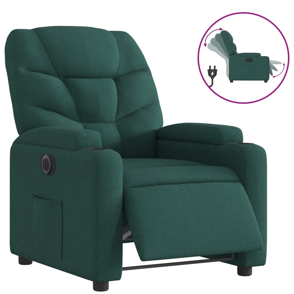 vidaXL Poltrona elétrica reclinável tecido verde-escuro