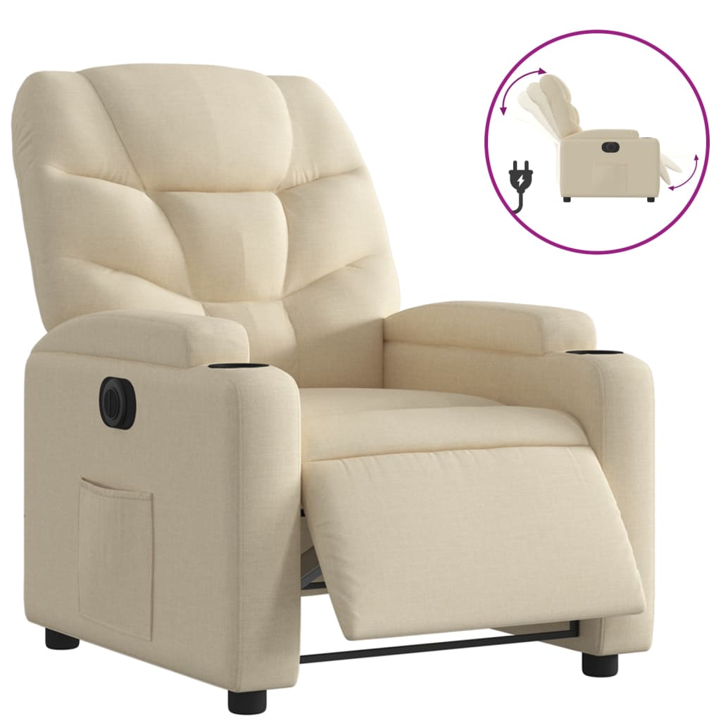 vidaXL Poltrona reclinável elétrica tecido cor creme