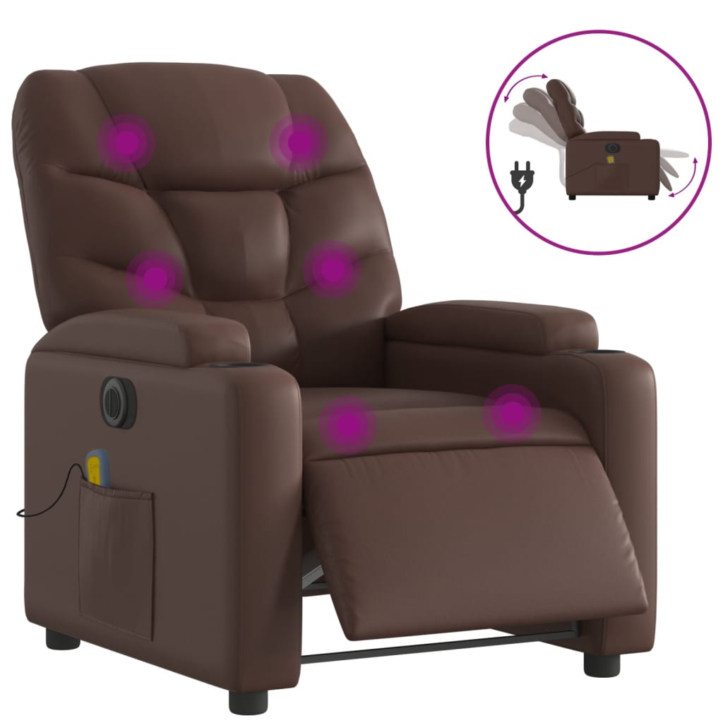 vidaXL Poltrona massagens reclinável elétrica couro artif. castanho