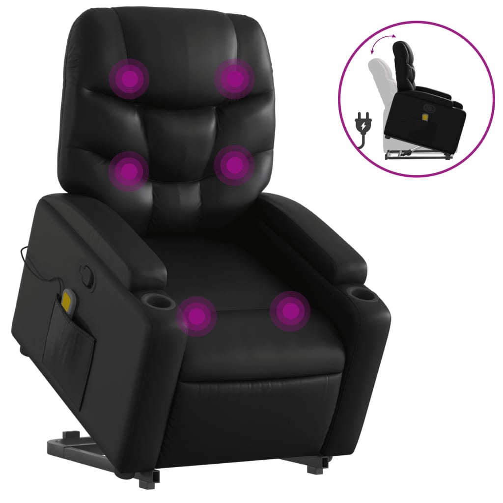 vidaXL Poltrona massagens reclinável elevatória couro artificial preto