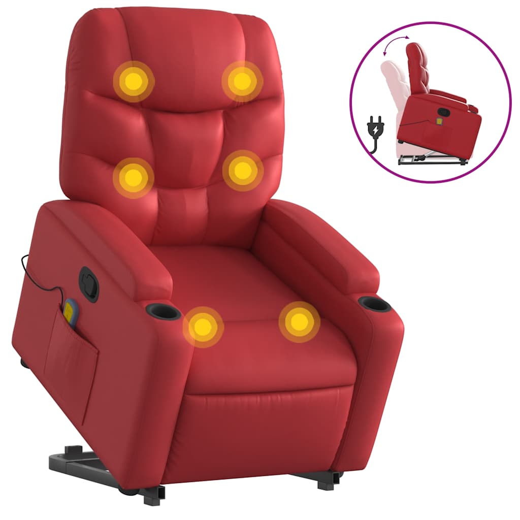 vidaXL Poltrona massagens reclinável elevatória couro artif. vermelho