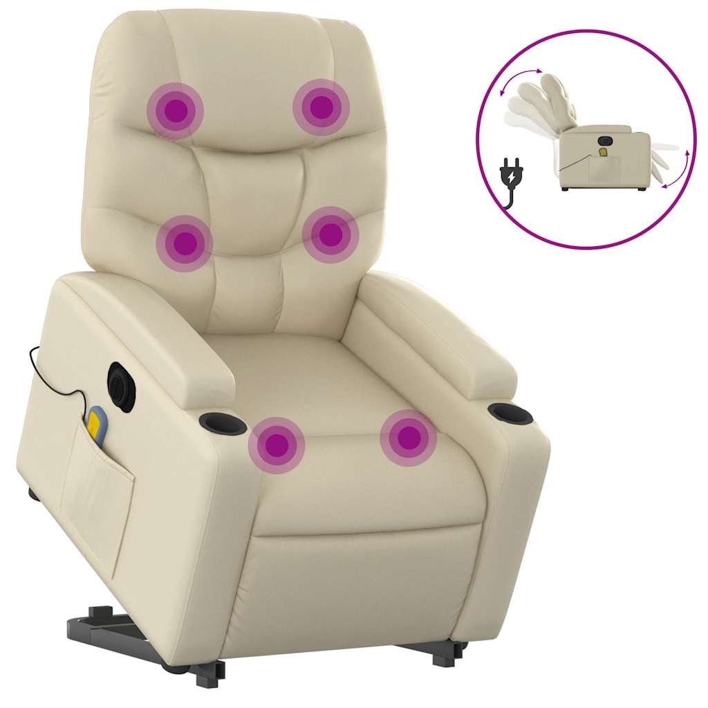 vidaXL Poltrona reclinável elevatória elétrica couro artificial creme